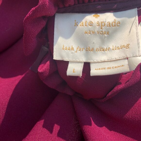 Kate Spade Large Mini Dress Short Sleeve Ruffle Deep Cherry Burgundy - Picture 9 of 10